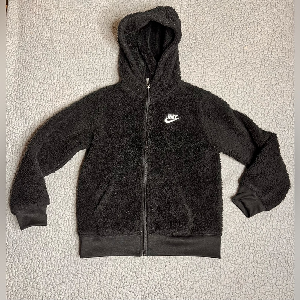 Nike Sportswear Club Fleece Full Zip Up Jacket Girls Size 7 Large Black